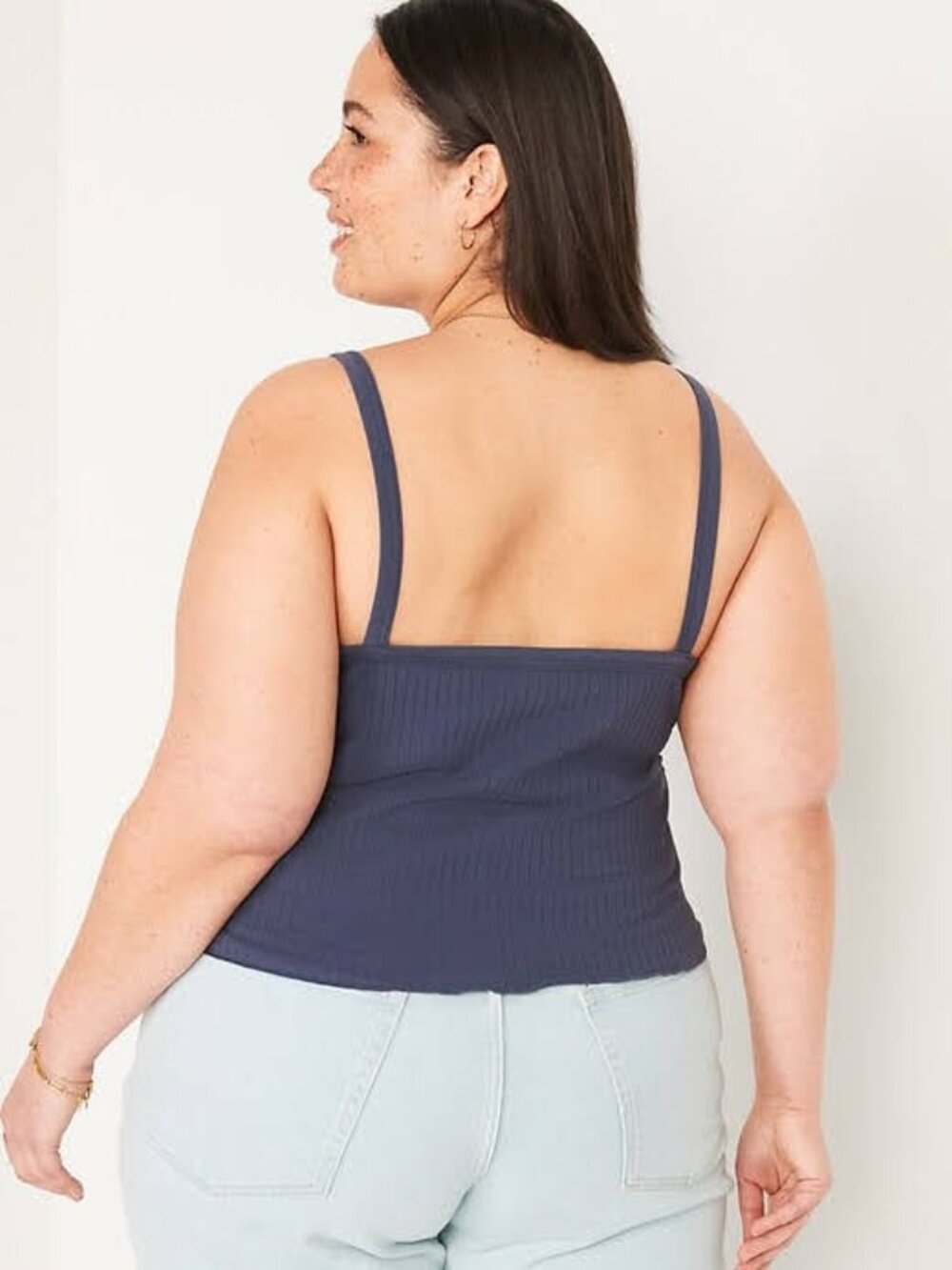 Old Navy Tight Ribbed Tank Scoop Neck Lettuce Edge Navy Blue